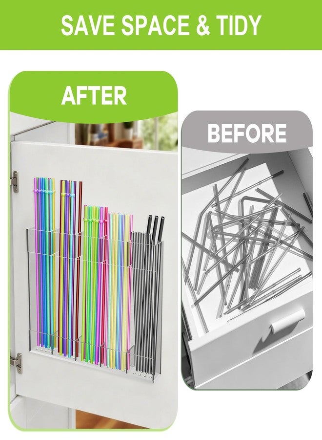 Ginbel Direct Straw Holder for Cabinet Door, Acrylic Reusable Tumbler Straw Organizer Dispenser Large Storage Container Accessories with Adhesive for Counter Cupboard Door Mounted, Clear - Image 2