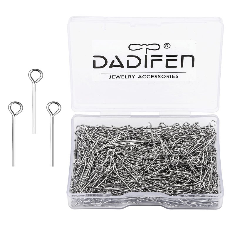 DADIFEN 304 StainlessSteel Eye Pins for Jewelry Making Silver Head Pins 24 Gauge 06x20mm 600pcsBox Open Eye Pins for DIY Making Earring Necklace Bracelets Dangle Charm Jewelry Findings Eyepins