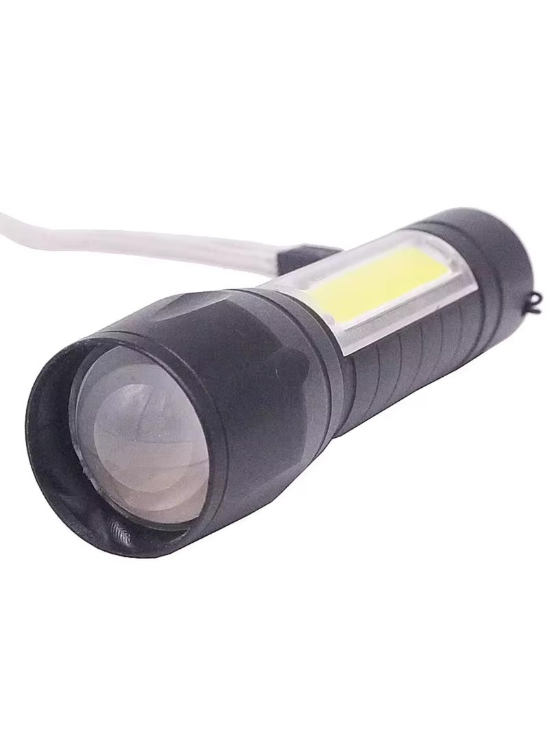 KhuHap KhuHap Torch Lights Rechargeable Mini LED Lamp Flashlight Zoomable 3 Modes with COB Light Function USB Charging Pocket Tourch for Emergency Use Pack of 1 Black Metal  - Image 1