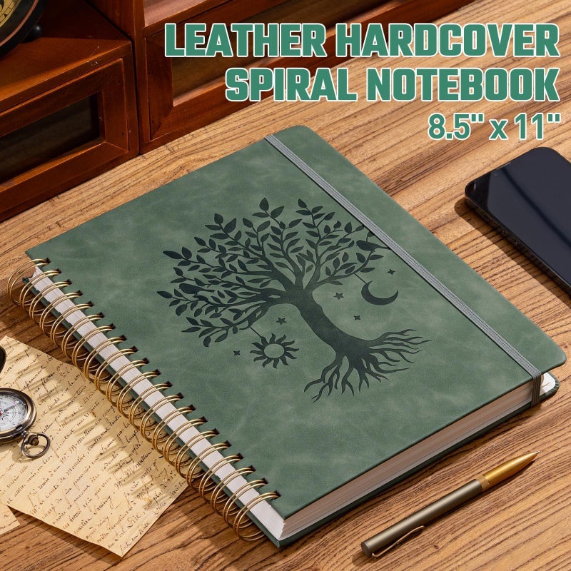 Ovesmusl Hardcover Spiral Notebook 8.5" x 11" with 5 Removable Dividers 300 Pages Leather 5 Subject Notebook College Ruled 100GSM Large Spiral Notebooks for Work Thick Lined Journal for Women, Green - Image 2