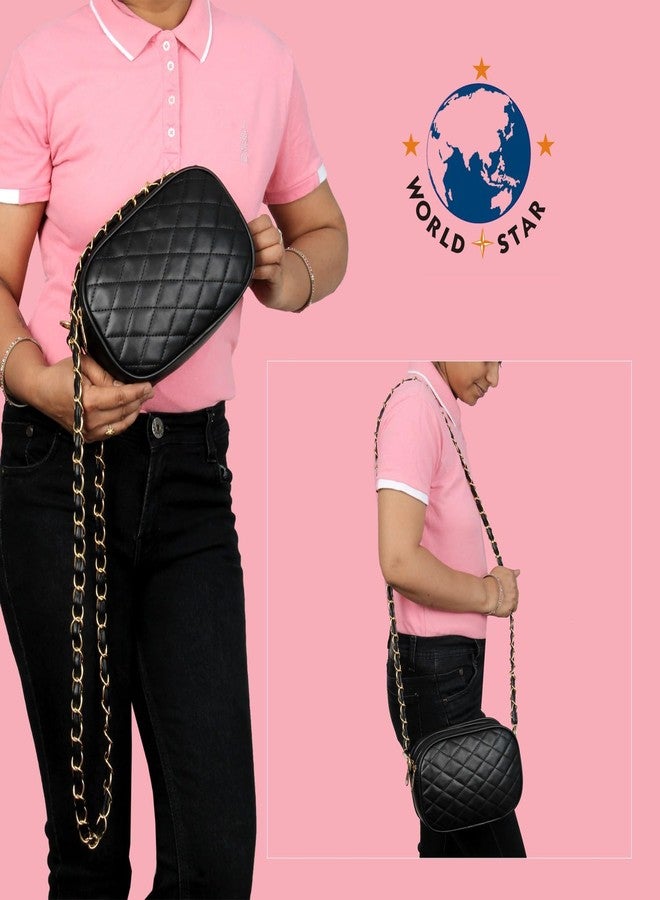 WORLD STAR PU Sling Bag for Girls | Black1 - Image 2