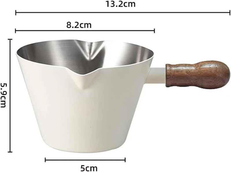 304 Stainless Steel Measuring Cup with Walnut Handle – Graduated Milk and Coffee Brewing Pitcher with Strap(Beige-B-200ML) - Image 2