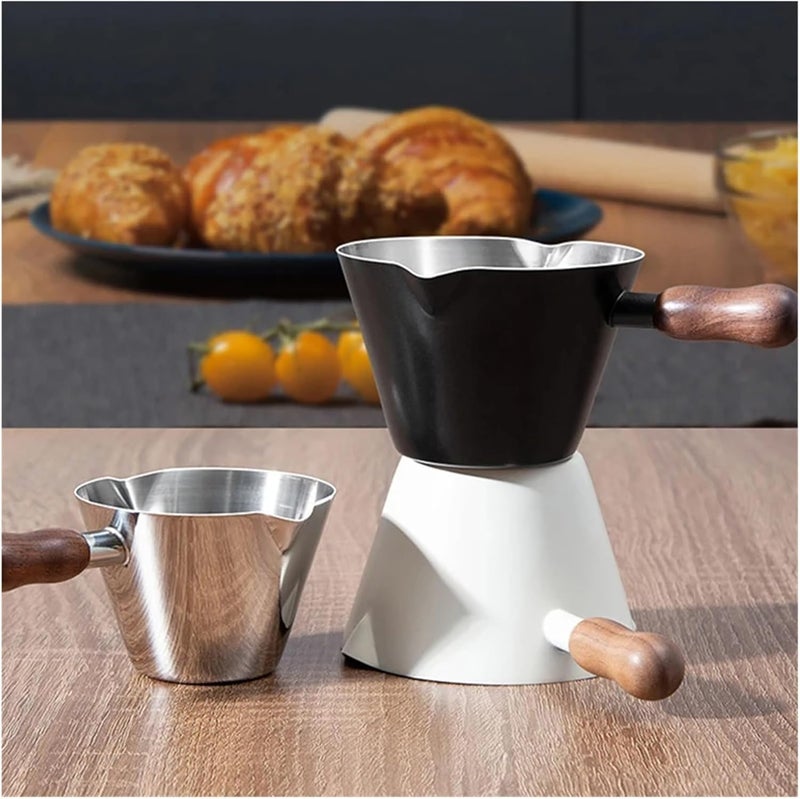 304 Stainless Steel Measuring Cup with Walnut Handle – Graduated Milk and Coffee Brewing Pitcher with Strap(Beige-B-200ML) - Image 5