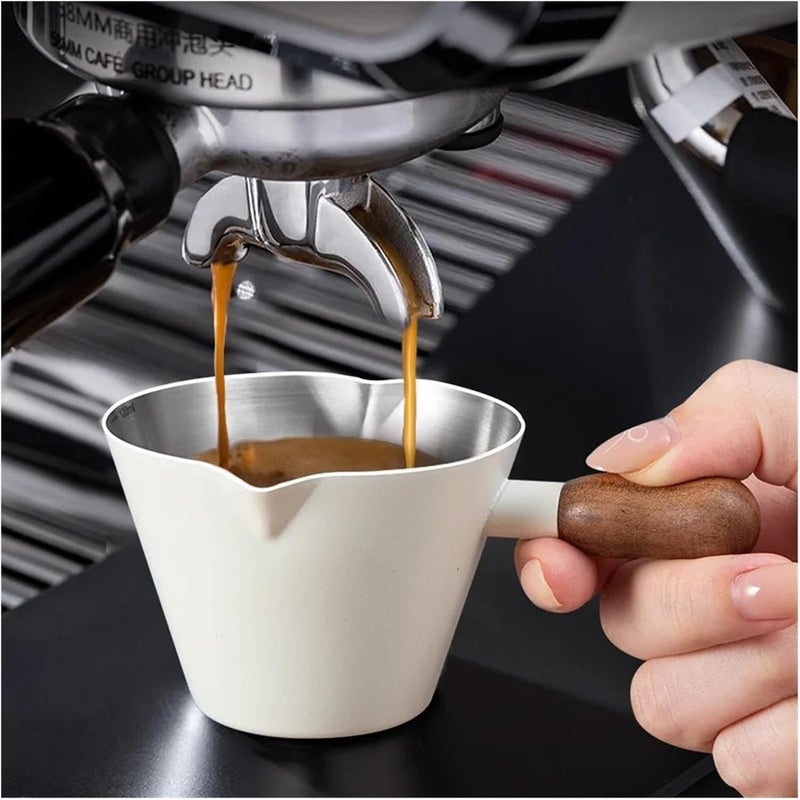 304 Stainless Steel Measuring Cup with Walnut Handle – Graduated Milk and Coffee Brewing Pitcher with Strap(Beige-B-200ML) - Image 4