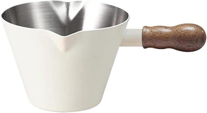 304 Stainless Steel Measuring Cup with Walnut Handle – Graduated Milk and Coffee Brewing Pitcher with Strap(Beige-B-200ML) - Image 1