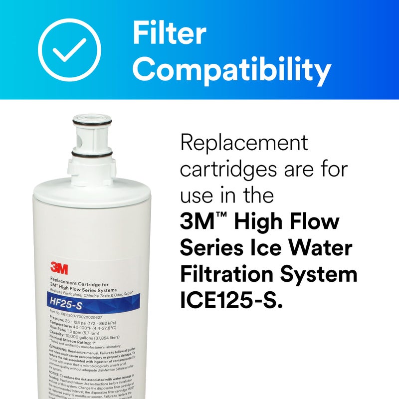 3M HF25-S High Flow Series Genuine Replacement Filter Cartridge for ICE125-S Water Filter System, Reduces Chlorine, Taste and Odor, Scale, and Particulate 1 Micron, 1.5 gpm, 5615203 - Image 2