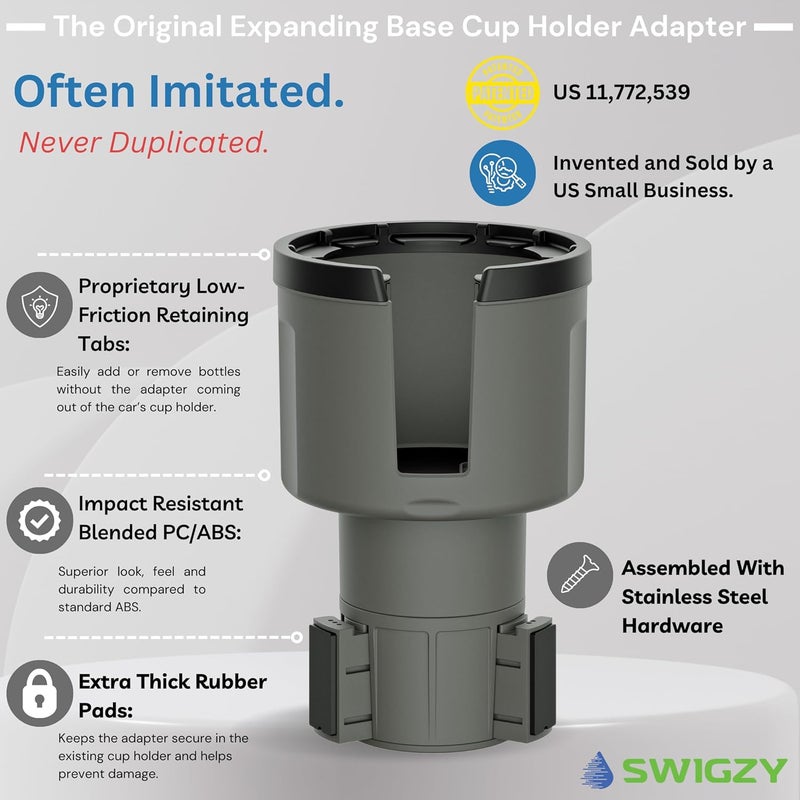 Swigzy Car Cup Holder Expander Adapter (Adjustable) - Holds Hydro Flask, Yeti, Nalgene, Large 32/40 oz. Bottles & Big Drinks - Gray - Image 2