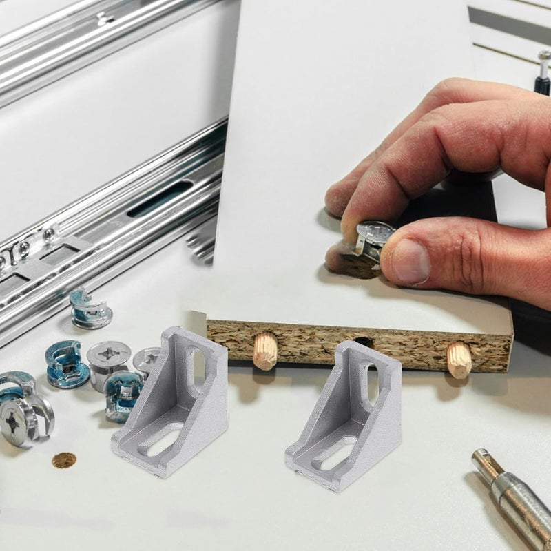 Garneck 2 Sets Aluminum Extrusion Connectors 2020 Angle Corner Bracket Kit, Aluminum Alloy Industrial Profile Brackets for Frame Assembly and Structural Support - Image 4