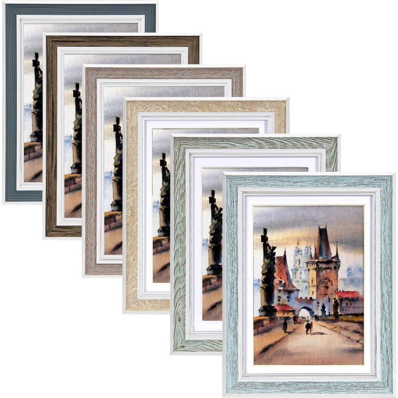 Daofary 4X6 Picture Frame Set Of 6  Rustic Farmhouse Photo Frame  Display 3.5X5 With Mat Or 4X6 Without Mat For Decorative On Wall Hanging And Tabletop Placement - Image 1