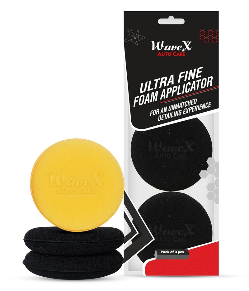 Wavex Ultrafine Foam Sponge Applicator for Car Wax, Dashboard Dressing, Tyre Dressing and many more (Pack of 1 Yellow, 2 Black) - Image 1