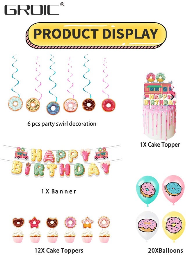 GROIC - Donut Party Supplies Kit,Donut Birthday Party Supplies,Donut Happy Birthday Banner, Cake Topper, Balloons Set for Donut Birthday Party Decorations,Donut Balloons Decoration Kits - Image 1
