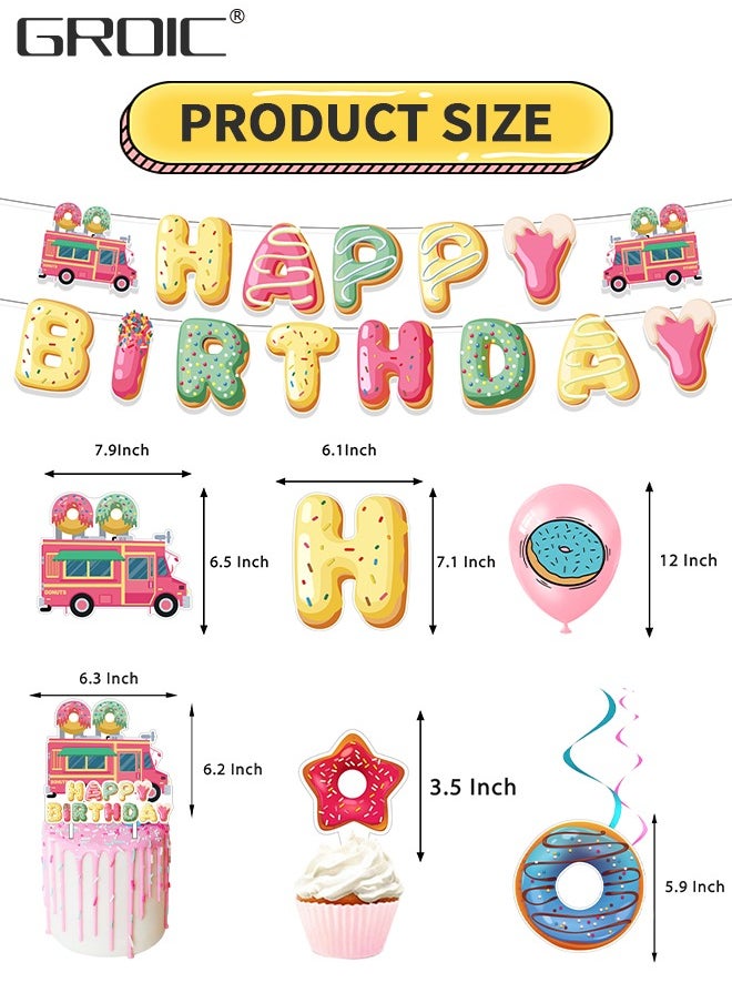 GROIC - Donut Party Supplies Kit,Donut Birthday Party Supplies,Donut Happy Birthday Banner, Cake Topper, Balloons Set for Donut Birthday Party Decorations,Donut Balloons Decoration Kits - Image 1