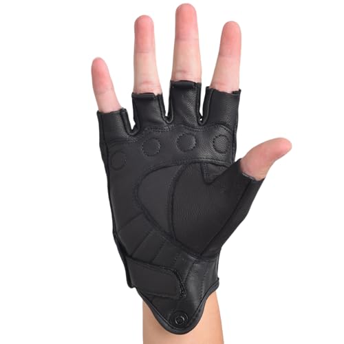 sibewora Men's Goatskin Fingerless Leather Motorcycle Gloves Half Finger Breathable Outdoor Driving Gloves (Small) - Image 4