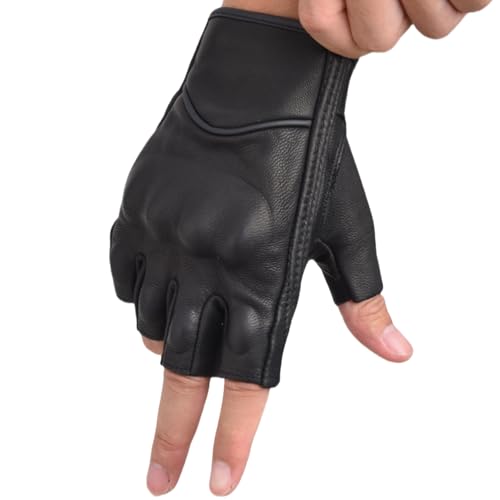 sibewora Men's Goatskin Fingerless Leather Motorcycle Gloves Half Finger Breathable Outdoor Driving Gloves (Small) - Image 5