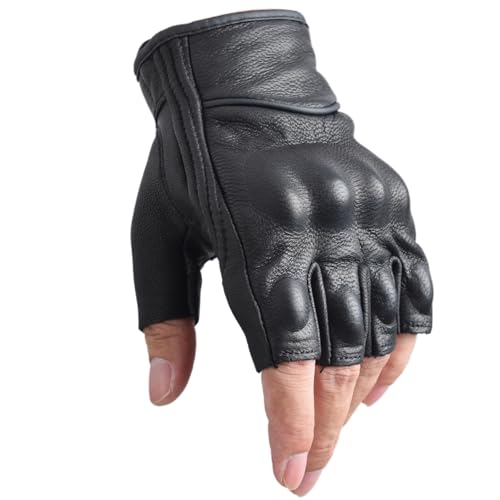 sibewora Men's Goatskin Fingerless Leather Motorcycle Gloves Half Finger Breathable Outdoor Driving Gloves (Small) - Image 2