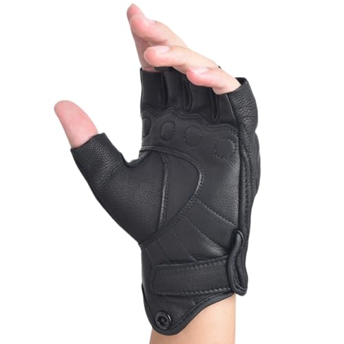 sibewora Men's Goatskin Fingerless Leather Motorcycle Gloves Half Finger Breathable Outdoor Driving Gloves (Small) - Image 3