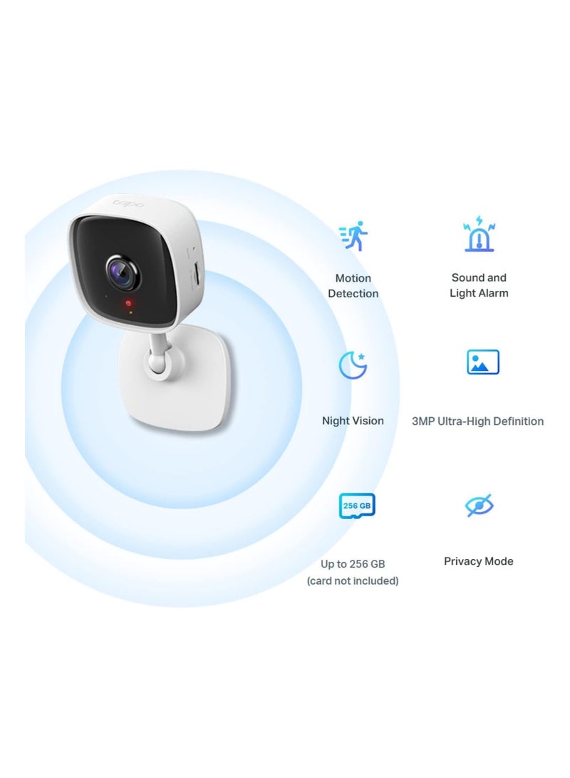 تابو كاميرا أمان ذكية Tapo_Mini، 3 ميجابكسل، صوت ثنائي الاتجاه، رؤية ليلية، تعمل مع Alexa وGoogle Home، تخزين SD، مشاركة الجهاز  kamira 'aman dhakiat Tapo_Mini, 3 mijabiksil, sawt thunayiyu aliatijahi, ruyat layliata, taemal mae Alexa waGoogle Home, takhzin SD, musharakat aljihaz - Image 2