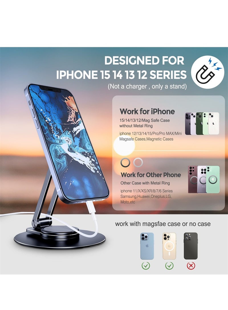 SYOSI Magnetic Desk Phone Stand for iPhone, Adjustable Foldable Aluminum Phone Stand, 360°Rotation Magnetic Cell Phone Stand, Compatible with iPhone 15 14 13 12 Pro, Pro Max, Plus, Mini - Image 3