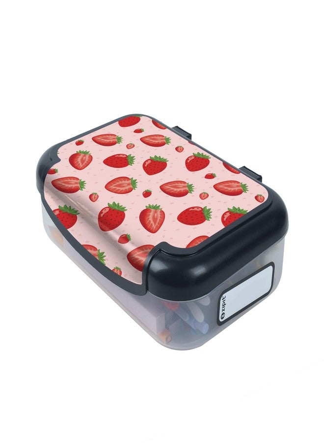 ZIPIT Recycled Plastic Pencil Box for Girls, Large Capacity Pencil Case for School, Durable Stationery Organizer Box, Strawberries - Image 3