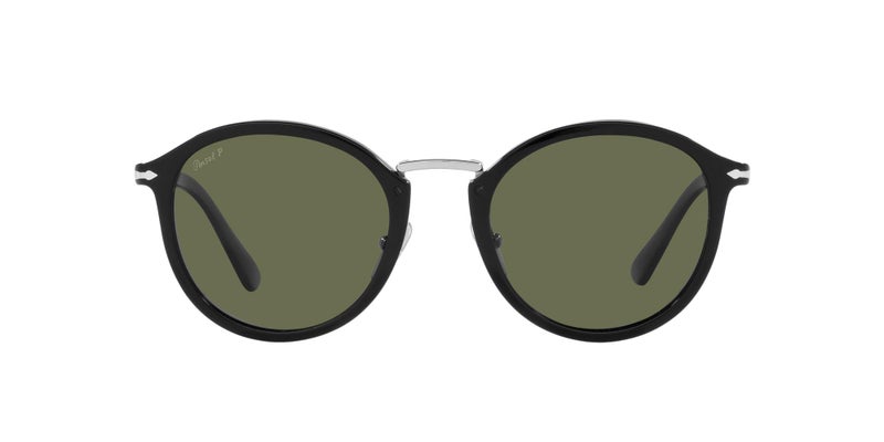 Persol PO3309S Round Sunglasses, Black/Polarized Green, 53 mm - Image 1