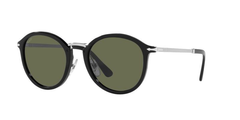 Persol PO3309S Round Sunglasses, Black/Polarized Green, 53 mm - Image 2