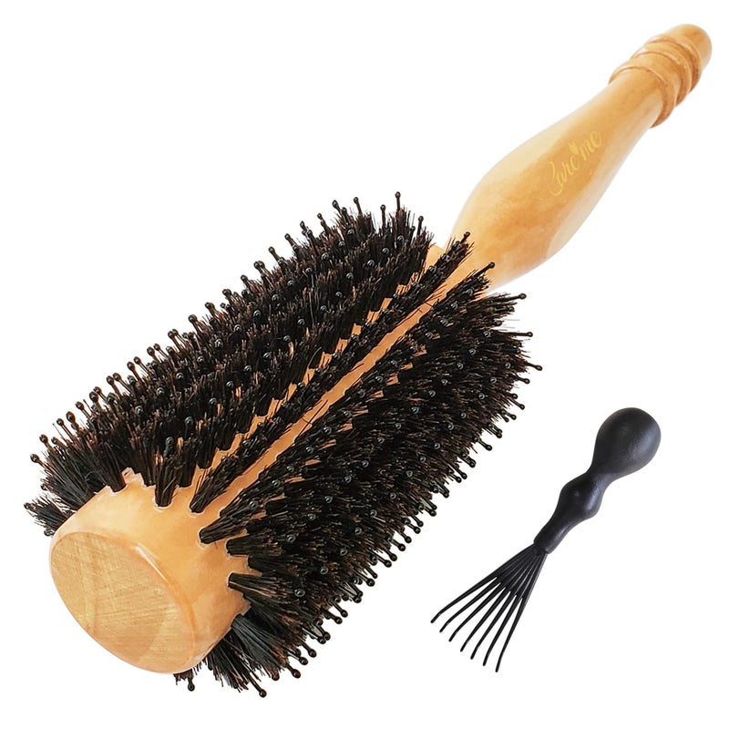 Care Me High-Density Soft Boar Bristles Wood Round Brush for Blow-Drying, Straightening, Styling, Volumizing Medium to Long Hair (Shoulder to Back-Length) for Shine & Volume, 1.2" Roller, 2.4" with Bristles - Image 1