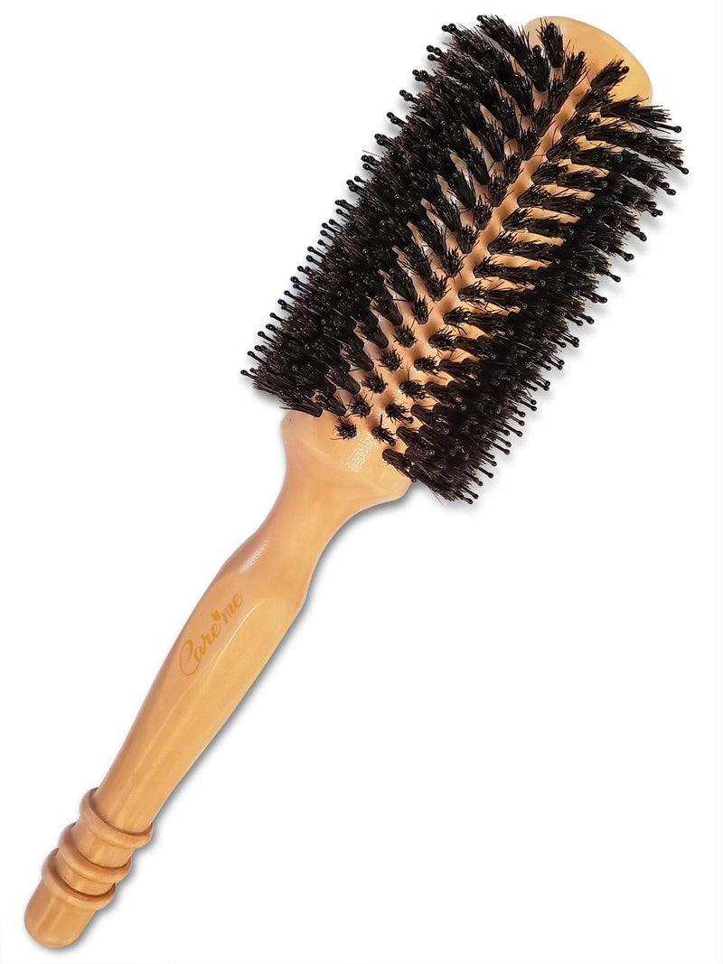 Care Me High-Density Soft Boar Bristles Wood Round Brush for Blow-Drying, Straightening, Styling, Volumizing Medium to Long Hair (Shoulder to Back-Length) for Shine & Volume, 1.2" Roller, 2.4" with Bristles - Image 2