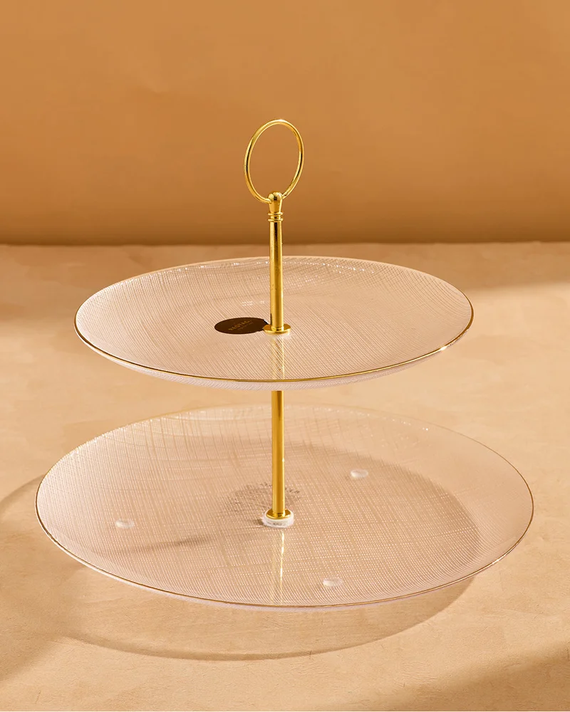 REDTAG Clear and Gold Glass 2 Tier Serving Plate With Rim