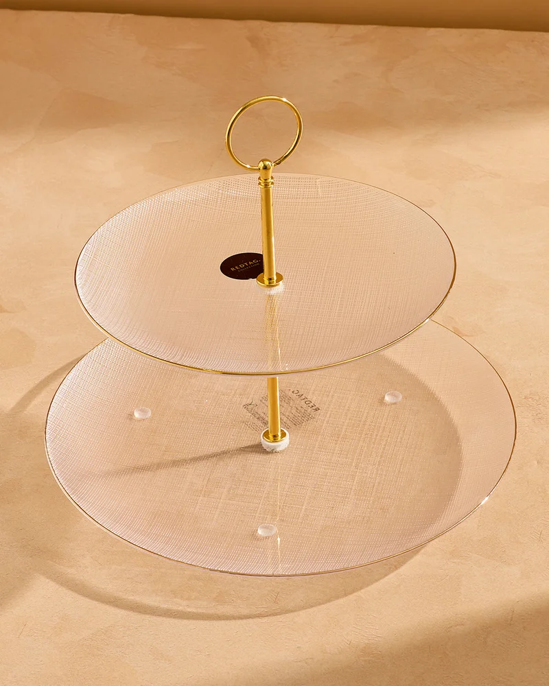 REDTAG Clear and Gold Glass 2 Tier Serving Plate With Rim