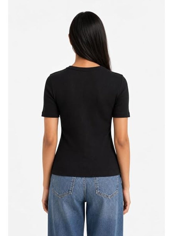Nileton Women's Basic Ribbed Knit - Cotton Crew Neck T-Shirt - Slim Fit Half Sleeve Stretchy Fitted Casual Everyday Tee - Image 2