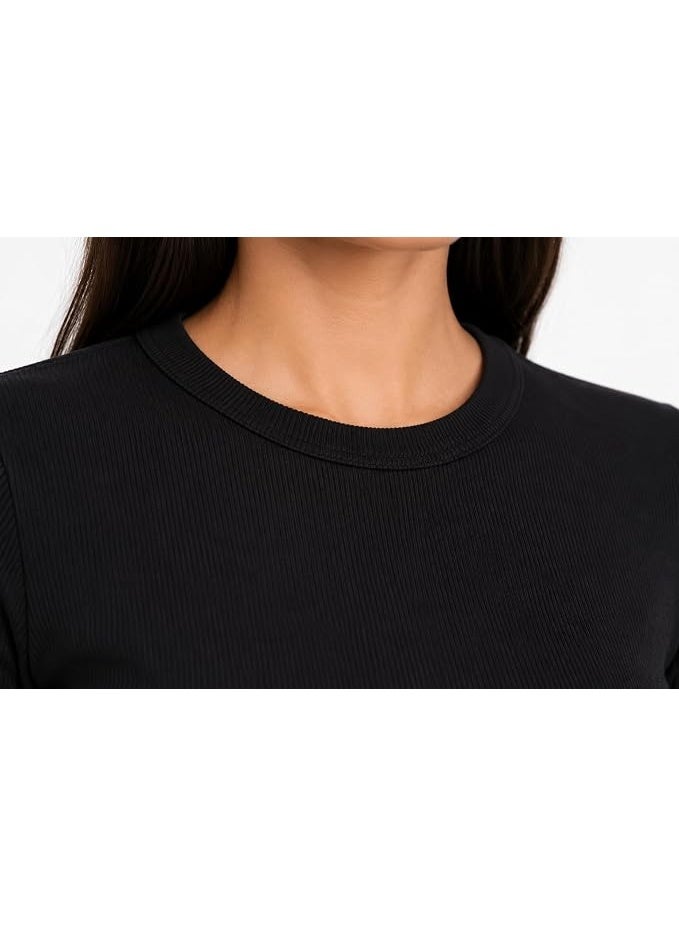 Nileton Women's Basic Ribbed Knit - Cotton Crew Neck T-Shirt - Slim Fit Half Sleeve Stretchy Fitted Casual Everyday Tee - Image 3