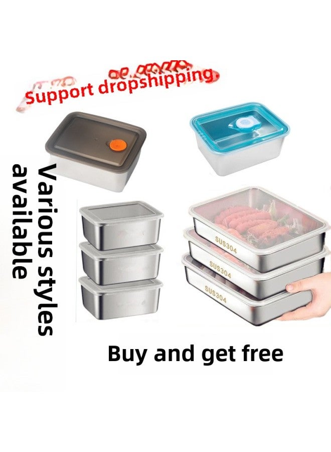 Stainless Steel Fresh-keeping Box Equipped With Vegetable Small Material Box With Sealed Lid Refrigerator Food Fruit Fresh-keeping Box Stainless Steel-Specifications: Large/towel Tray-Color: 2 Pack  - Image 2