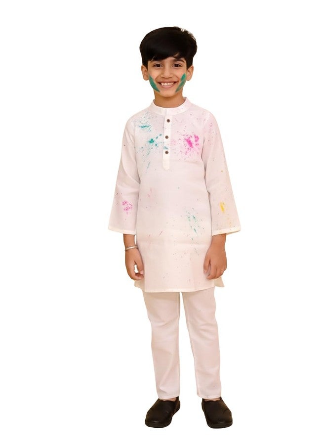 The Mom Store Baby/Kids Boys White Kurta Pajama Set | Traditional Ethnic Wear For Boys | Trendy Stylish Comfortable Cotton Kurta With Pyjama | Timeless, Off White | 0-6M - Image 1