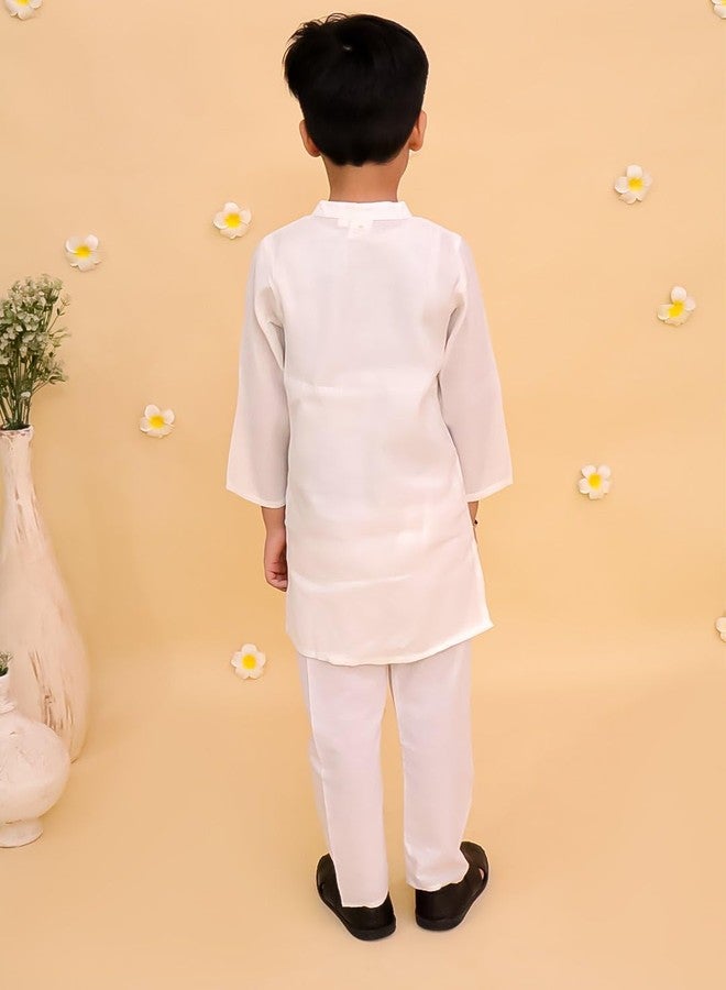The Mom Store Baby/Kids Boys White Kurta Pajama Set | Traditional Ethnic Wear For Boys | Trendy Stylish Comfortable Cotton Kurta With Pyjama | Timeless, Off White | 0-6M - Image 2