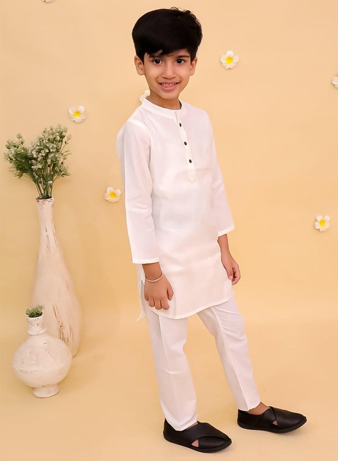The Mom Store Baby/Kids Boys White Kurta Pajama Set | Traditional Ethnic Wear For Boys | Trendy Stylish Comfortable Cotton Kurta With Pyjama | Timeless, Off White | 0-6M - Image 3
