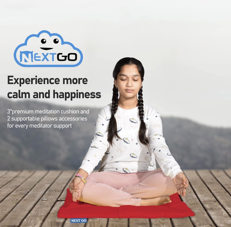 NEXTGO سجادة أرضية بوجا آسان 2 قدم × 2 قدم | قماش مخمل مخمل | حشو ميكروفايبر لأرضية آسان للعشاء، بوجا، التأمل، الحديقة، سجادة يوغا للمنزل والمكتب | عبوة 1 روبي ريت - Image 4