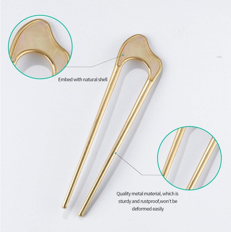 FRDTLUTHW U-Shaped Hair Pins Metal Vintage Hair Sticks French Hair Pin Hairstyle Chignon for Women Girls,3 Styles 2PCS - Image 3