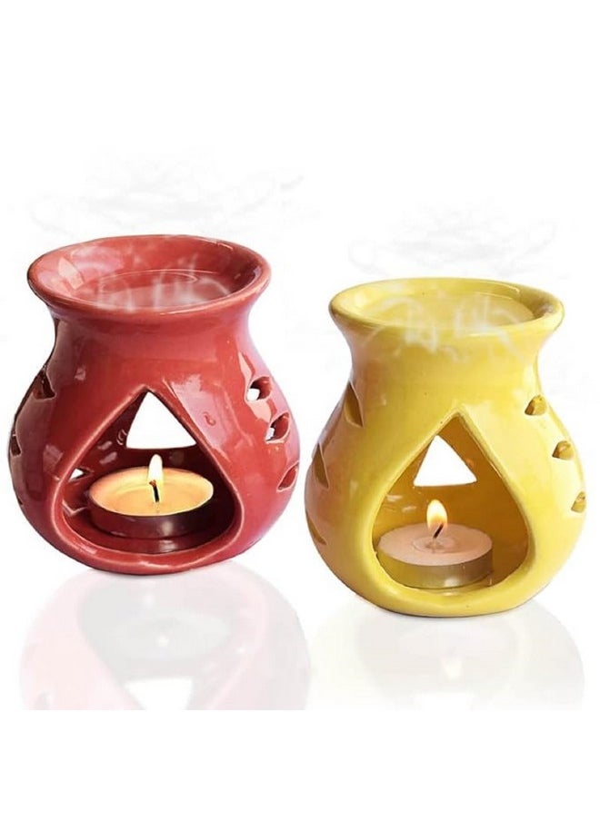 Pure Source India - Pure Source India Ceramic Oil Burner Aroma Diffuser Set of 2 (Red & Yellow) - Image 1