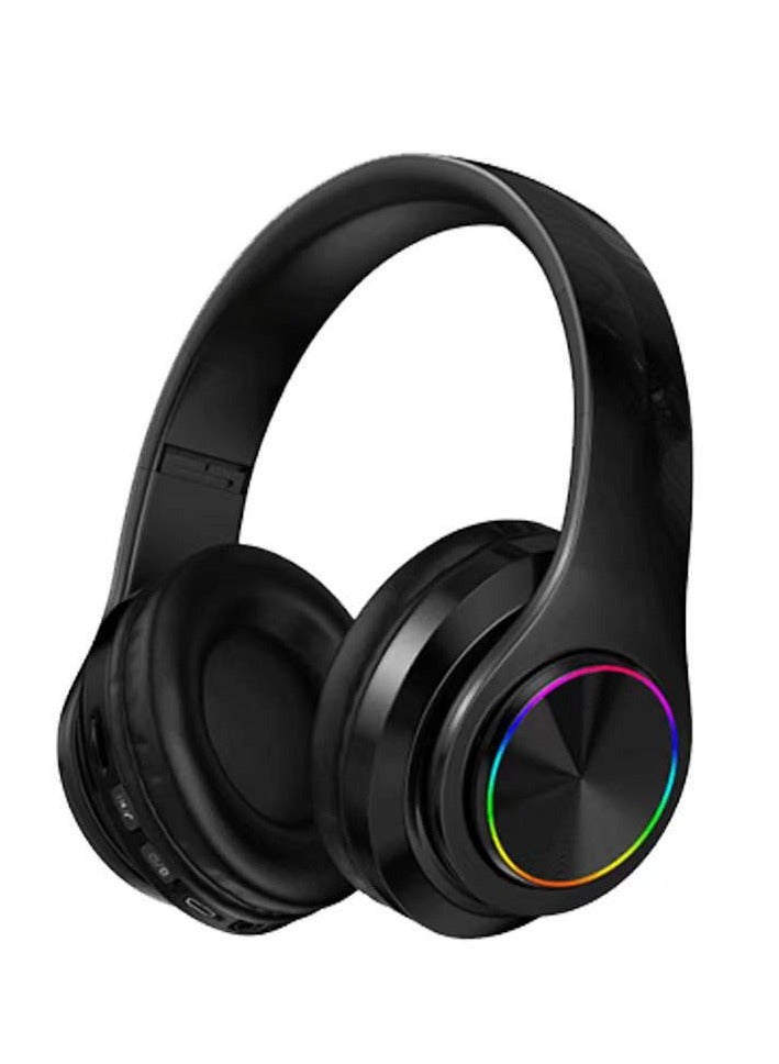 Head-mounted Noise Canceling Bluetooth Headphones Wireless Headphones Heavy Bass Comfortable Luminous Earplugs (Black)  - Image 1