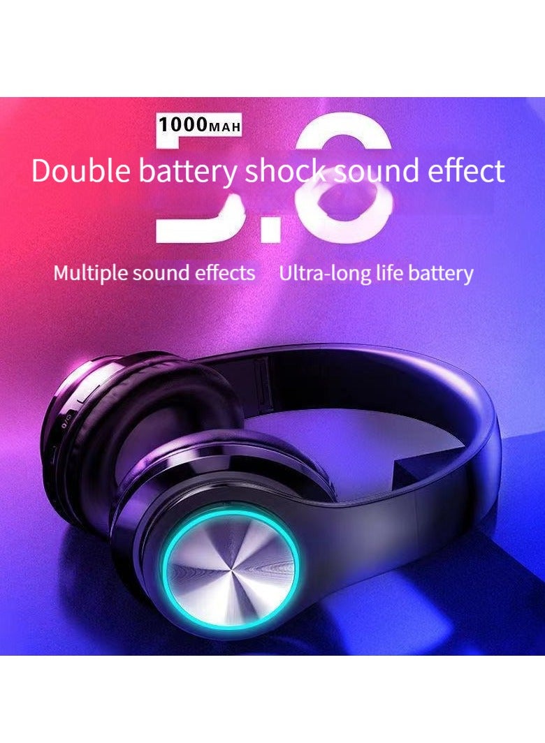 Head-mounted Noise Canceling Bluetooth Headphones Wireless Headphones Heavy Bass Comfortable Luminous Earplugs (Black)  - Image 2
