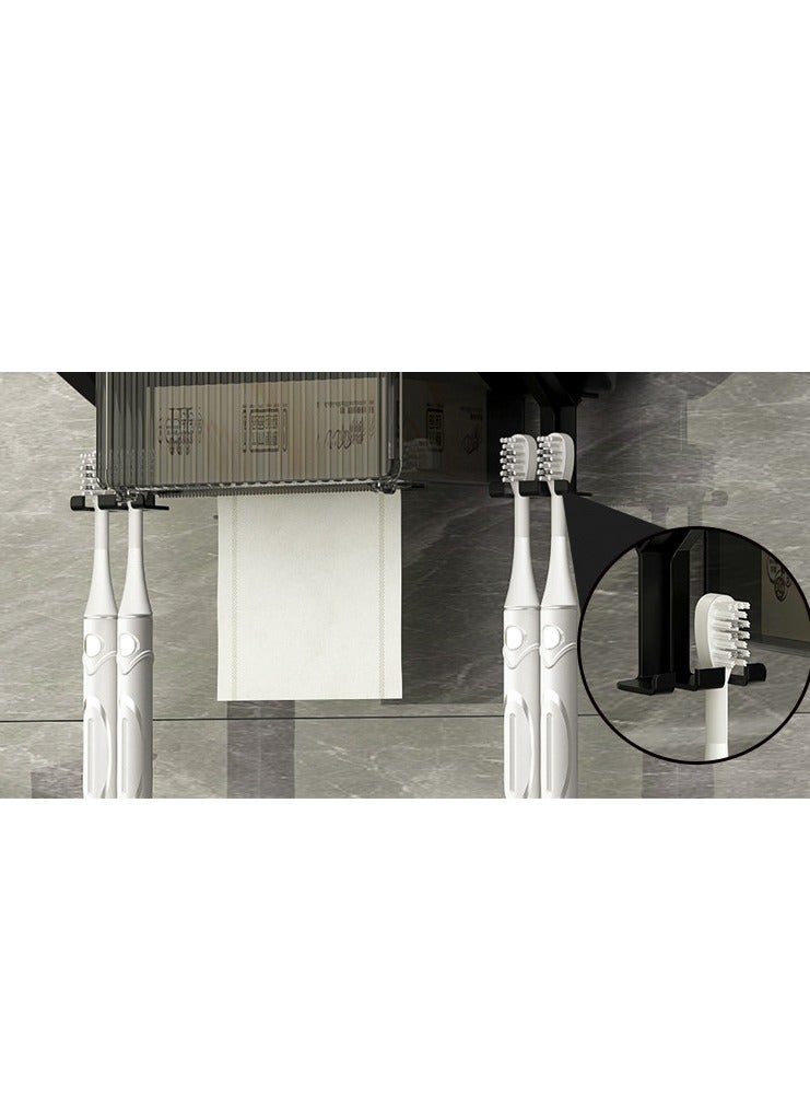 SYOSI Toothbrush Holder Wall Mounted Electric Toothbrush Holder with 1 Automatic Toothpaste Dispenser and Tissue Storage Box 4 Toothbrush Slots and 2 Cups No punching Watter Damp proof for Bathroom Black  - Image 2