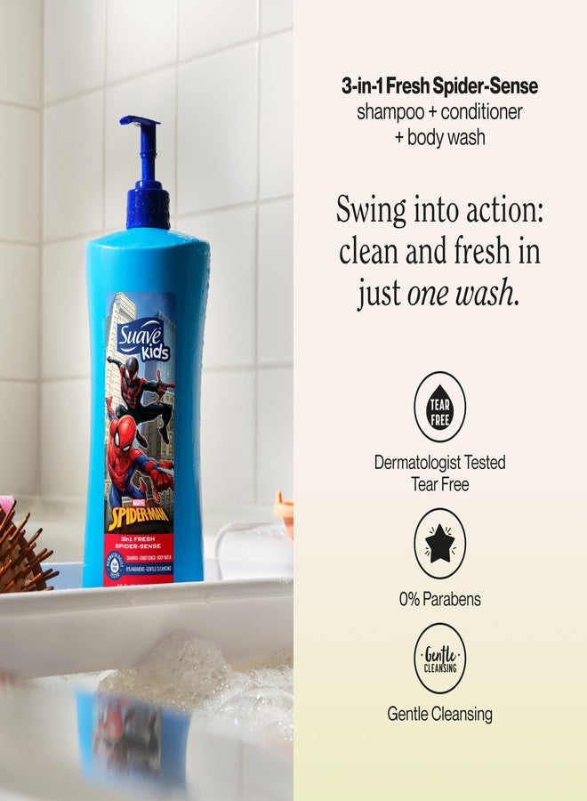 Suave Kids Marvel Spiderman 3 in 1 Shampoo, Conditioner, Body Wash, Fresh Spider Sense, Tear-Free & Gentle, Dermatologist Tested, 4 Count, 28 FL OZ Pump - Image 2