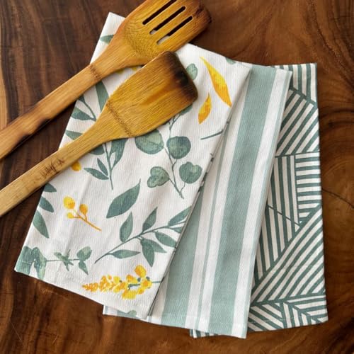 Oak & Lily Set of 3 Kitchen Napkins | Dish Towels | 100% Cotton | Premium European Quality | Washable, Large Size (40 * 60cm) Kitchen Cloth for Roti, Cleaning, Drying, Wiping | Sage Green - Image 1