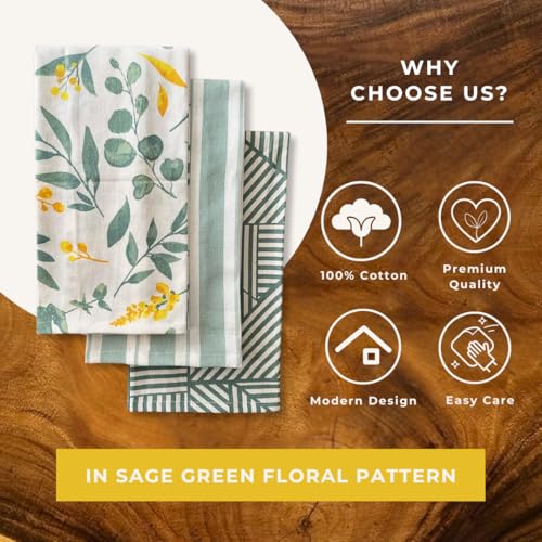 Oak & Lily Set of 3 Kitchen Napkins | Dish Towels | 100% Cotton | Premium European Quality | Washable, Large Size (40 * 60cm) Kitchen Cloth for Roti, Cleaning, Drying, Wiping | Sage Green - Image 2