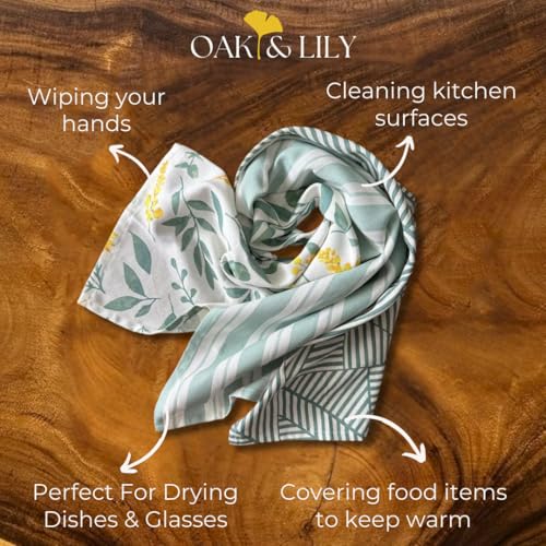 Oak & Lily Set of 3 Kitchen Napkins | Dish Towels | 100% Cotton | Premium European Quality | Washable, Large Size (40 * 60cm) Kitchen Cloth for Roti, Cleaning, Drying, Wiping | Sage Green - Image 5