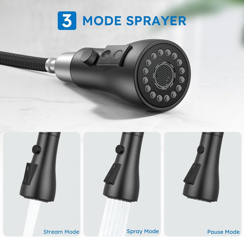 Arofa Matte Black Kitchen Faucet, Kitchen Sink Faucet with Pull Down Sprayer Single Handle Stainless Steel Commercial Modern for 1 or 3 Hole Farmhouse Camper Laundry Utility Rv Bar Sinks - Image 2