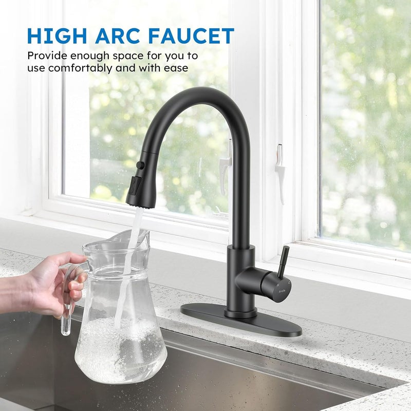 Arofa Matte Black Kitchen Faucet, Kitchen Sink Faucet with Pull Down Sprayer Single Handle Stainless Steel Commercial Modern for 1 or 3 Hole Farmhouse Camper Laundry Utility Rv Bar Sinks - Image 4