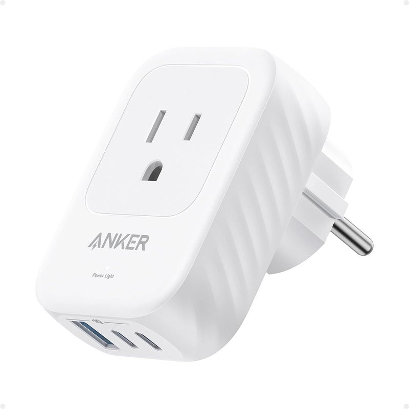 Anker Travel Adapter, European Travel Plug Adapter, US to Europe Internationl Travel Essentials, 2 AC, 1 USB A, 2 USB C for 15W, Compact Type E/F for iPhone, iPad, TUV Listed (Not for Type L/G) - Image 1