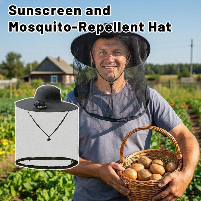 New solar-powered fan hat, mosquito repellent hat, men's fishing hat, sun protection hat, mesh face mask, insect repellent and beekeeping hat. - Image 5