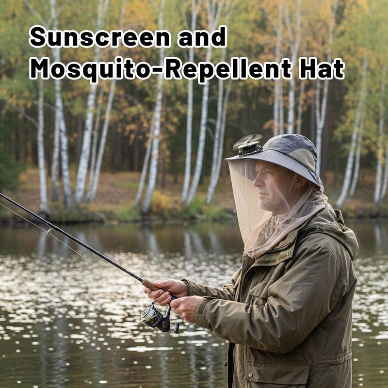 New solar-powered fan hat, mosquito repellent hat, men's fishing hat, sun protection hat, mesh face mask, insect repellent and beekeeping hat. - Image 4